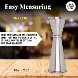 Bab Louie & Co. Double Sided Peg Measures 30/60ml | Stainless Steel Jigger Peg Measure | Bar Accessories | Double Sided Jigger Set | Cocktail Measure | Shot Glass Peg Measure