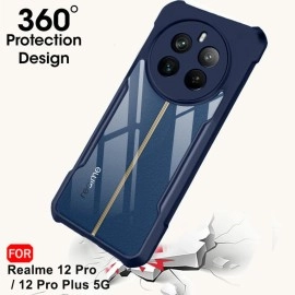 TheGiftKart Shockproof Crystal Clear Realme 12 Pro / 12 Pro Plus 5G / Realme P1 Pro 5G Back Cover Case | 360 Degree Protection | Shock Proof Design | Transparent Back Cover (PC & TPU, Blue Bumper)