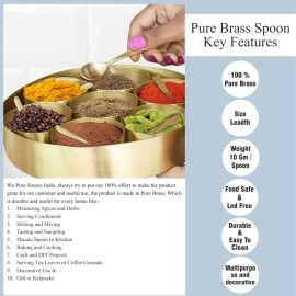 Pure Source India Brass Spoon Perfect for Spices, Coffee and Dessert Spoon (Length-3 Inch) (6 PCS)