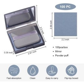 MAYCREATE 100Pcs Face Blotting Paper for Oily Skin, Natural Linen Bloating Papers for Oily Face, Oil Absorbing Sheets for Face, with Built-in Mirror & Powder Puff Pad for Men and Women