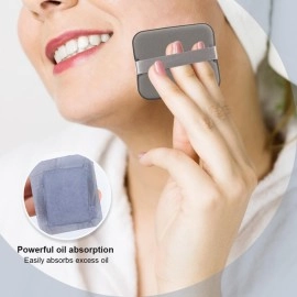 MAYCREATE 100Pcs Face Blotting Paper for Oily Skin, Natural Linen Bloating Papers for Oily Face, Oil Absorbing Sheets for Face, with Built-in Mirror & Powder Puff Pad for Men and Women