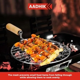 AADHIK Papad Jali Roast, Paneer Grill, Roti Maker, Barbeque Round Jali Roaster Chapati Toast Grill Wooden Handle Vegetable tandoor net, Baigan Bharta