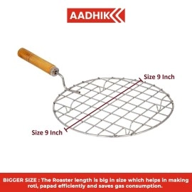 AADHIK Papad Jali Roast, Paneer Grill, Roti Maker, Barbeque Round Jali Roaster Chapati Toast Grill Wooden Handle Vegetable tandoor net, Baigan Bharta