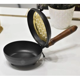 DSH Metal Home Purifying Incense Burner, Sambrani Dhoop, Bakhoor Burner, Loban Burner with Wooden Handle for Home Office Temple Puja.