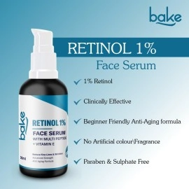 BAKE 1% Retinol Face Serum with Multi Peptides for Anti Aging | Skin Cell Regeneration & Repair | Firms & Lifts the Skin, Reduces Fine Lines & Wrinkles | Advanced Strength Serum | 30ml