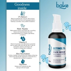 BAKE 1% Retinol Face Serum with Multi Peptides for Anti Aging | Skin Cell Regeneration & Repair | Firms & Lifts the Skin, Reduces Fine Lines & Wrinkles | Advanced Strength Serum | 30ml