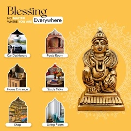 Ekhasa 100% Pure Brass Kuber Statue (7 cm) for Vastu, Car Dashboard, Pooja Room, Home Puja, Office Desk | Guberan Murti Pure Pital ki