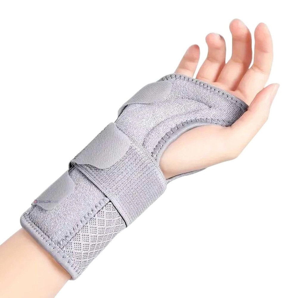 DIALDRCARE Wrist Support with Metal Splint Stabilizer, Adjustable Wrist Bandage for Pain Relief and Relieve Injuries (Grey)