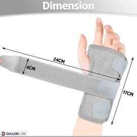 DIALDRCARE Wrist Support with Metal Splint Stabilizer, Adjustable Wrist Bandage for Pain Relief and Relieve Injuries (Grey)