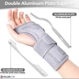 DIALDRCARE Wrist Support with Metal Splint Stabilizer, Adjustable Wrist Bandage for Pain Relief and Relieve Injuries (Grey)