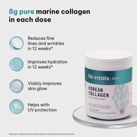 HealthKart HK Vitals Pure Korean Skin Marine Collagen Powder - Type 1 Collagen Supplement for Women & Men, Promotes Healthy Skin, Hair & Nails (Unflavoured, 200 g) with Sipper, 300 ml