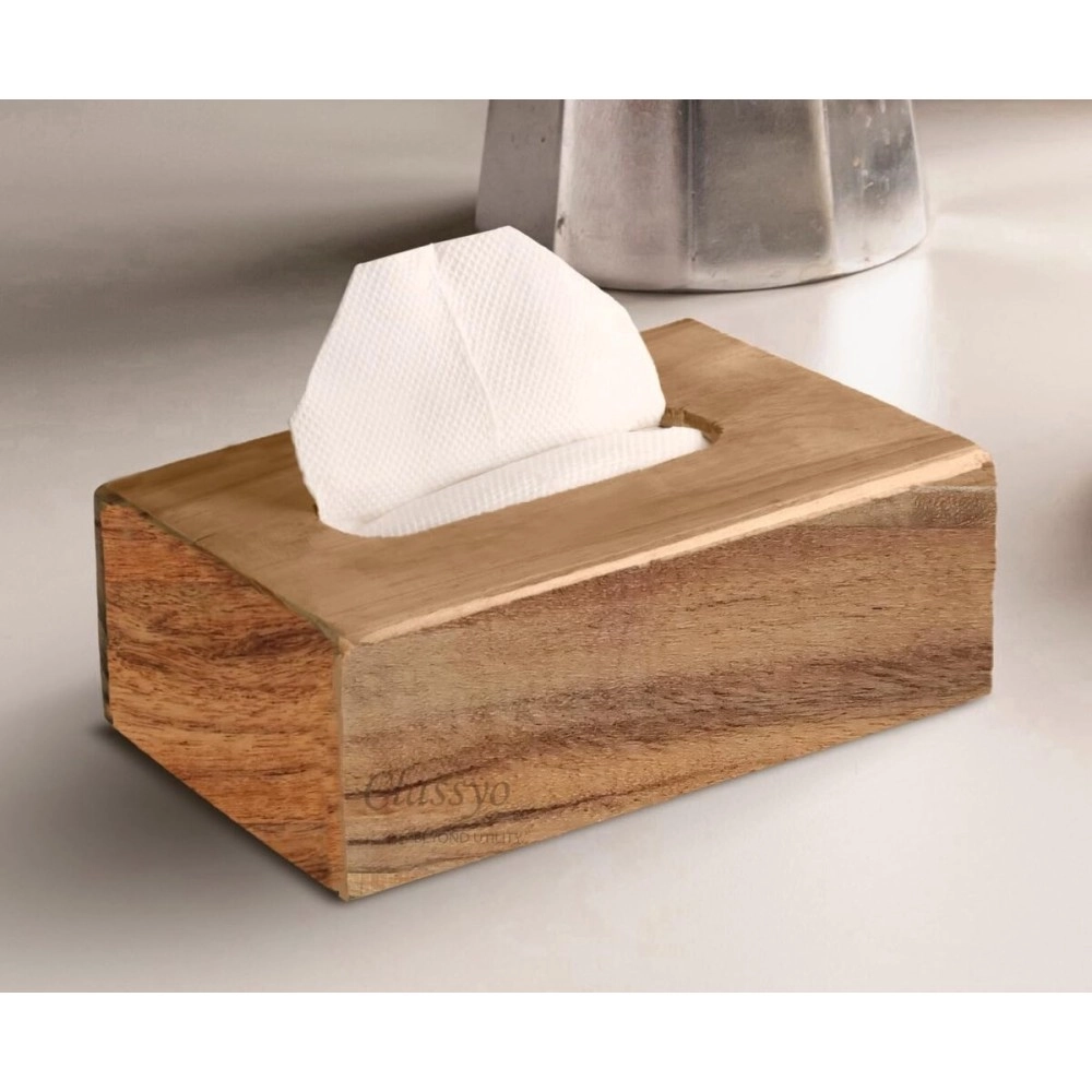 Classyo Classic Brown Wooden Tissue Box Holder for Home, Kitchen, Car, 22.5 x 11.5 x 8 cm