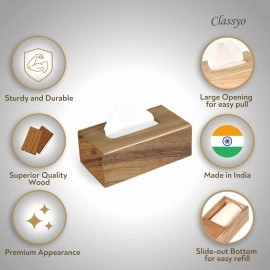 Classyo Classic Brown Wooden Tissue Box Holder for Home, Kitchen, Car, 22.5 x 11.5 x 8 cm