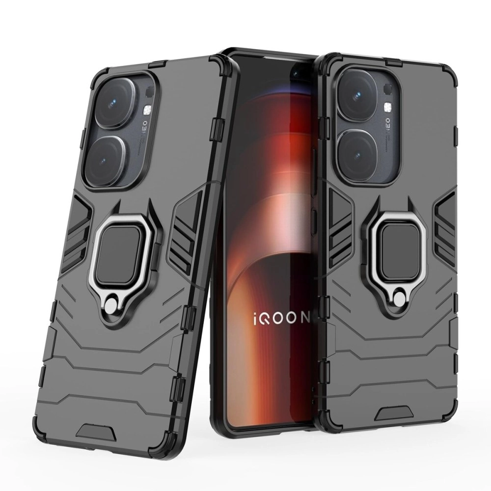 Cedo Polycarbonate Iqoo Neo 9 Pro (5G) Kickstand Case | Built-In Stand Rotating Ring Holder | Military Grade Armor Bumper Back Cover (Black)