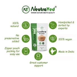NeutraVed Pure Lodhra Powder - 200 Gram Pack - Ayurvedic Herb for Skincare and Wellness