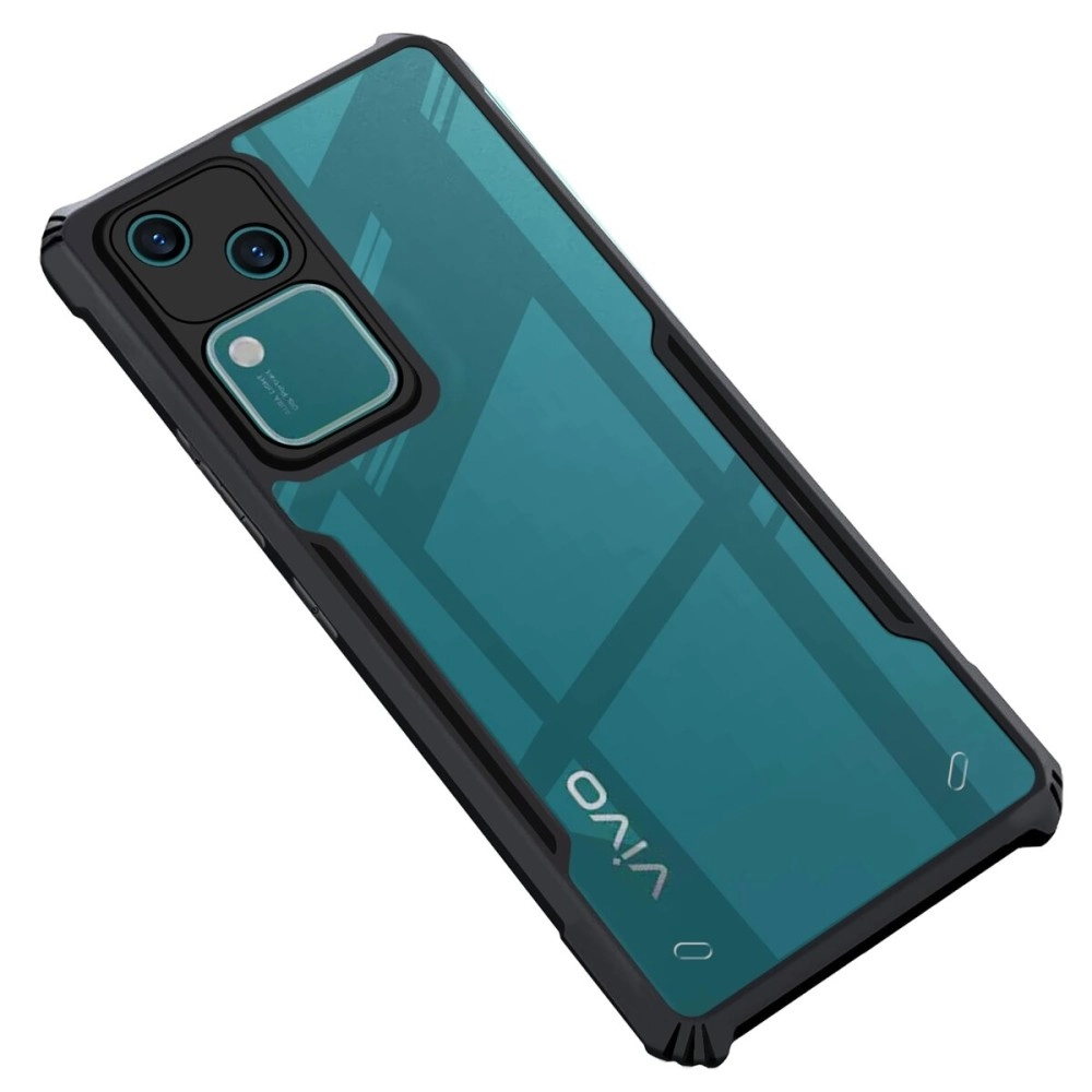 CEDO Vivo V30 (5G) Back Case Cover | Camera Protection Shockproof Bumper-Edge | Acrylic Crystal Clear 360 Degree Protection TPU+PC | Transparent Eagle Back Case Cover (Black)