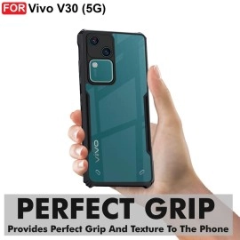 CEDO Vivo V30 (5G) Back Case Cover | Camera Protection Shockproof Bumper-Edge | Acrylic Crystal Clear 360 Degree Protection TPU+PC | Transparent Eagle Back Case Cover (Black)