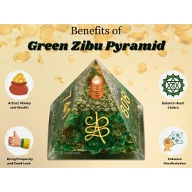 Certified Green Aventurine Pyramid with Zibu Symbols Crystal for Money - Vastu Items for Home Lucky Stone 808520741, Ideal Vastu Chakra for Home with 520741 Stone for Money and Wealth Manifestation