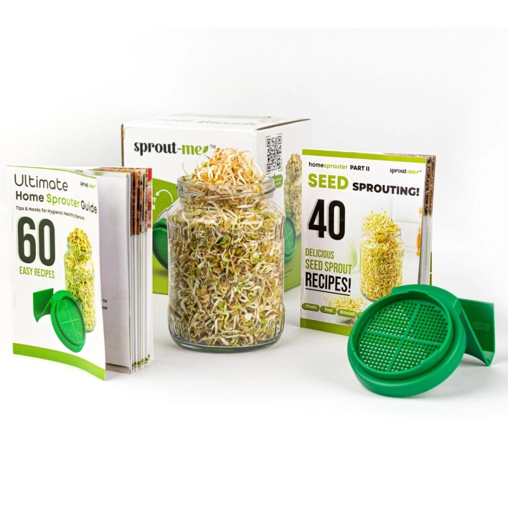 sprout-me Sprout Maker Jar | Hygienic Glass Sprouts Maker Jar With 2 Printed Recipe Books (60 Healthy Recipes & 40 Seed Sprouting)- Fresh Beans & Grain Sprouter For Living Healthy Life-720 Ml