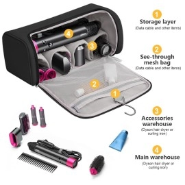 MAYCREATE Travel Storage Bag for Dyson Air wrap Holder Hair Styler Organizer for Airwrap Attachments Portable Storage Bag with Hanging Hook, Black (Bag Only)