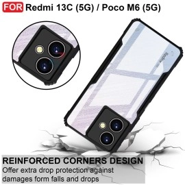 CEDO Redmi 13C (5G) / Poco M6 (5G) Back Case Cover | Camera Protection Shockproof Bumper-Edge | Acrylic Crystal Clear 360 Degree Protection TPU+PC | Transparent Eagle Back Case Cover (Black)