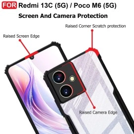 CEDO Redmi 13C (5G) / Poco M6 (5G) Back Case Cover | Camera Protection Shockproof Bumper-Edge | Acrylic Crystal Clear 360 Degree Protection TPU+PC | Transparent Eagle Back Case Cover (Black)
