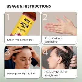 Rey Naturals Premixed cold-pressed Castor Plus Onion Hair Growth Oil For Healthy & Nourished Hair | Hair Oil For Shiny & Healthy Hair | Light And Non-Sticky | Suitable for Men & Women | 100Ml