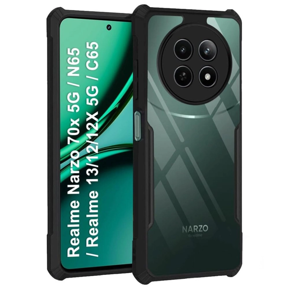 TheGiftKart Crystal Clear Back Cover Case for Realme Narzo 70x 5G / N65 / Realme 12 5G / 12X 5G / C65 5G | 360 Degree Protection | Shock Proof Design | Transparent Back Case (PC & TPU, Black Bumper)