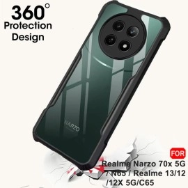 TheGiftKart Crystal Clear Back Cover Case for Realme Narzo 70x 5G / N65 / Realme 12 5G / 12X 5G / C65 5G | 360 Degree Protection | Shock Proof Design | Transparent Back Case (PC & TPU, Black Bumper)