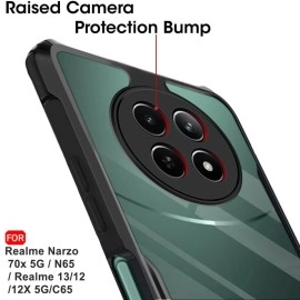 TheGiftKart Crystal Clear Back Cover Case for Realme Narzo 70x 5G / N65 / Realme 12 5G / 12X 5G / C65 5G | 360 Degree Protection | Shock Proof Design | Transparent Back Case (PC & TPU, Black Bumper)