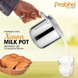 Prabha Stainless Steel Milk And Saucepan Set, 17Cm Milk Pot And Small Saucepan, 2.5L Capacity, Compatible With Induction And Gas Stoves, 2500Ml