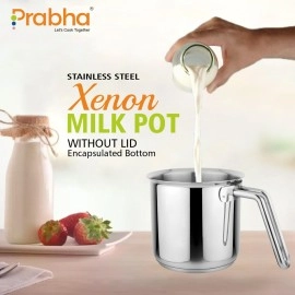 Prabha Stainless Steel Milk And Saucepan Set, 17Cm Milk Pot And Small Saucepan, 2.5L Capacity, Compatible With Induction And Gas Stoves, 2500Ml