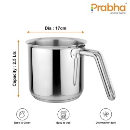 Prabha Stainless Steel Milk Pot 17cm, 2.5 Litre | Induction Compatible | Home & Kitchen Essential
