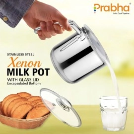 Prabha Stainless Steel Milk Pot 17cm, 2.5 Litre | Induction Compatible | Home & Kitchen Essential