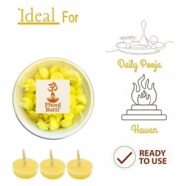 Om Phool Batti 100 Pcs. Cow Ghee Diya for Puja, 30 min Burning Time, 100% Wax Free Ghee Batti for Pooja, Festivals & Religious Rituals | Readymade Ghee Diya batti