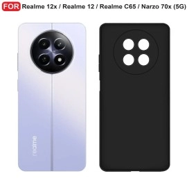 CEDO Realme 12x / 12 / Realme C65 / Narzo 70x (5G) Back Cover | Camera Bump Protection & Inner Velvet Fabric Lining | Ultra Slim Matte Soft Rubberised Case Cover (Black)