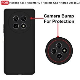 CEDO Realme 12x / 12 / Realme C65 / Narzo 70x (5G) Back Cover | Camera Bump Protection & Inner Velvet Fabric Lining | Ultra Slim Matte Soft Rubberised Case Cover (Black)