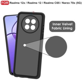 CEDO Realme 12x / 12 / Realme C65 / Narzo 70x (5G) Back Cover | Camera Bump Protection & Inner Velvet Fabric Lining | Ultra Slim Matte Soft Rubberised Case Cover (Black)