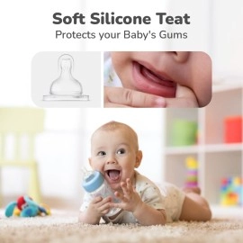 R for Rabbit First Feed Baby Glass Feeding Bottle 240ml with Anti-Colic Wide Neck, BPA Free Soft Silicone Nipple, Milk Feeder for New Born/Infants/Toddler Kids of 6+ Months (Lake Blue)