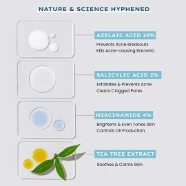 Hyphen Acne Defence Daily Serum For Acne Prone Skin with Salicylic acid 2%, Azelaic Acid 10%, Niacinamide 4% | Treats Active Acne, Controls Oil | AntiAcne Serum for Men & Women- 30 ml