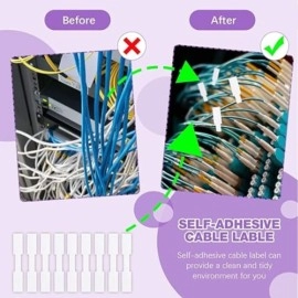 Seeotwo 100 Pieces Self-Adhesive Cable Label Tags Waterproof Labels for Cords Write on Stickers Wire Labels Tear Resistant Tags for Charger Cord Electronics Cable Management (White)