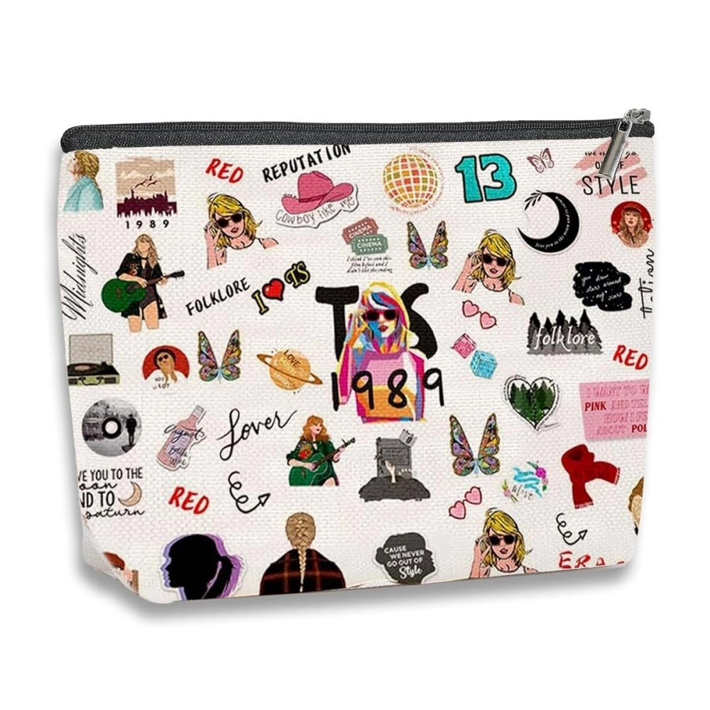 MAYCREATE Taylor Swi*t Makeup Pouch Bag for Women Girls, Fashion Cotton Makeup Organizer Bag, Portable Cosmetic Bags for Travel, TS Merch Music Fans Gifts, White - Taylor, 26 X 18.5 Inch, Travel