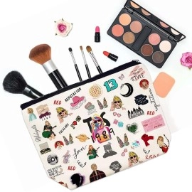 MAYCREATE Taylor Swi*t Makeup Pouch Bag for Women Girls, Fashion Cotton Makeup Organizer Bag, Portable Cosmetic Bags for Travel, TS Merch Music Fans Gifts, White - Taylor, 26 X 18.5 Inch, Travel