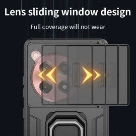 Lustree Back Cover for Military Anti-Drop Shockproof with 360 Metal Bracket and Sliding Camera Cover for OnePlus 12R - BLAC