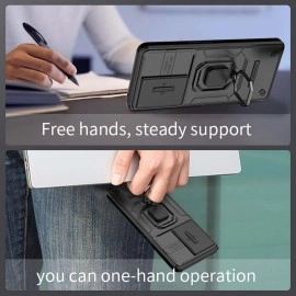 Lustree Back Cover for Military Anti-Drop Shockproof with 360 Metal Bracket and Sliding Camera Cover for OnePlus 12R - BLAC