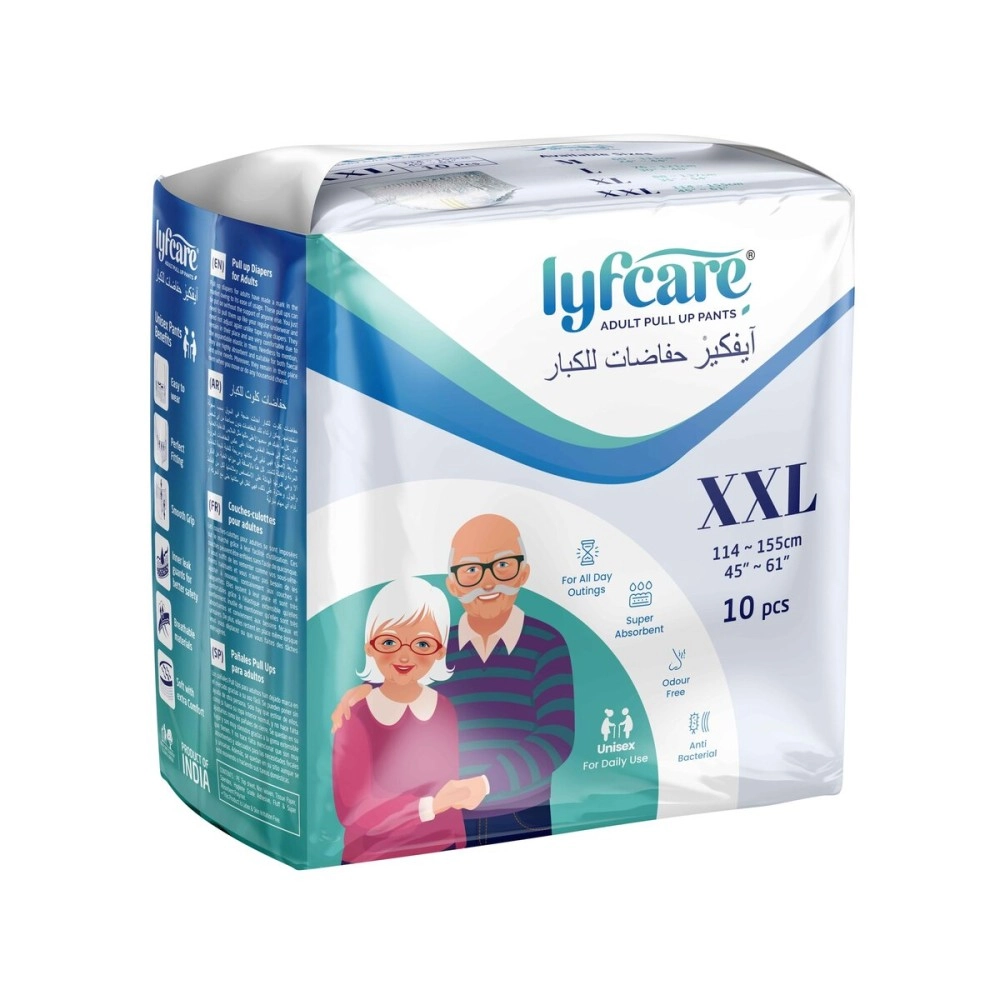 Lyfcare Adult Diapers XXL Size - 10 Units | Unisex Diapers Pants Style | Waist (114-155 cm) | Wetness Indicator, Super Absorb, 360 Protection & 0% Leakage | For Men & Women