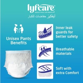 Lyfcare Adult Diapers XXL Size - 10 Units | Unisex Diapers Pants Style | Waist (114-155 cm) | Wetness Indicator, Super Absorb, 360 Protection & 0% Leakage | For Men & Women