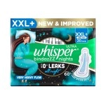Whisper Bindazzz Nights 30 XXL+ Sanitary Pads, Upto 0% Leaks All Night Long, For Very Heavy Flow, Nearly 60% Longer with Wider Back, Active odor lock so you feel fresh, Disposable Wrapper