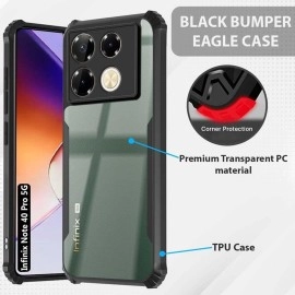 Fashionury Shockproof Crystal Clear Back Cover Case for Infinix Note 40 Pro 5G | 360 Degree Protection | Protective Design | Transparent Back Cover Infinix Note 40 Pro 5G (Black Bumper)