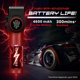 VGR V-001 Professional Salon Quality Hair Clipper |  RPM High-Power DC Motor,  Min Runtime, DLC Diamond-Coated Blade, LED Display & Light | Taper Lever & 15 Length Settings, Red